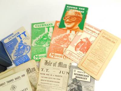 An Isle Of Man TT Special Newspaper, final edition, Friday June 17th 1949., The Ramsey Courier 17th June 1949., TT Official programmes and scorecards 1947, 1949 and 1953., further newspapers., together with the Vintage Motorcycle Club Official Journal 197 - 3