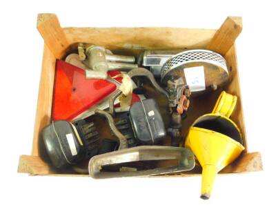 Mixed car parts, together with a yellow oil can. (a quantity)