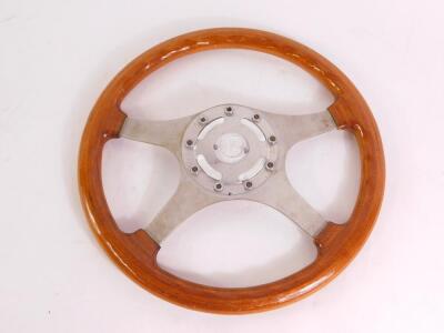 A Raid four spoke steering wheel, wooden bound, with a VW cap, 35.5cm diameter. - 2