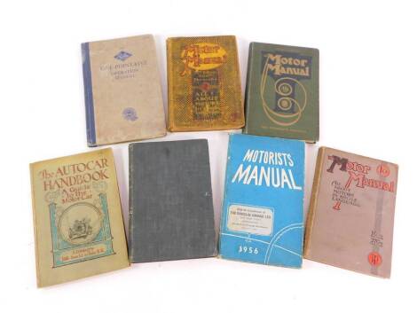 A Temple Press 21st edition Motor Manual., 10th, 14th and 16th edition Manuals., Iliffe & Sons 3rd edition Auto Car Hand Book., a Rowse Muir Motorists Manual, 1956 edition., and a Riley Dash Point Dash Five Operation Manual, 1st edition. (7)