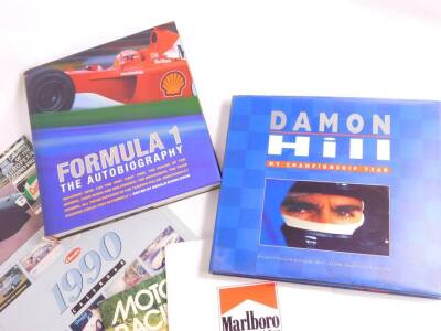 Motor Racing interest, to include The Daily Express Publications BRM Ambassador For Britain booklet., Grand Prix brochure., Damon Hill My Championship Year., and Formula 1 The Autobiography., Racing Car Show catalogues, Olympia 1965 - 67., together with M - 3