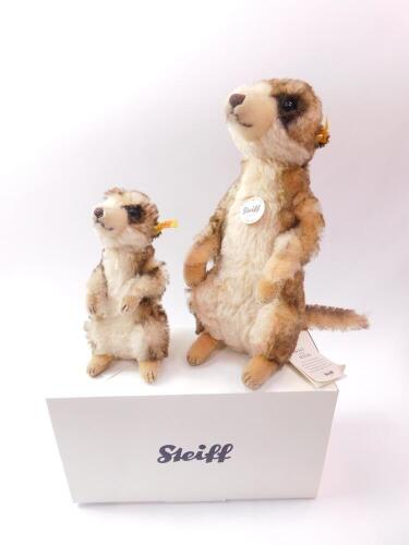 A Steiff figure modelled as Mungo The Meerkat, and another modelled as Cockie The Meerkat. (2)