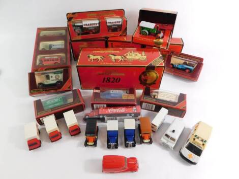 Matchbox Models of Yesteryear die cast vintage trucks and buses, a 1905 Fowler Showman's Engine Y19., 1894 Aveling-Porter steam roller., 1829 Stephenson's Rocket Y12., and a 1923 Scannia - Vabis Post Bus Y16., most boxed. (1 tray)