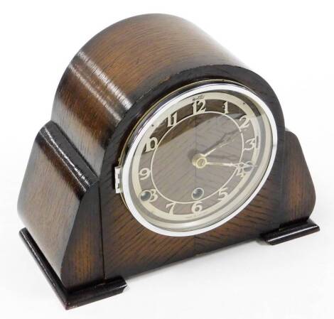 A Bentima mahogany cased mantel clock, in 1920's mahogany case, with eight day movement, 23cm high.