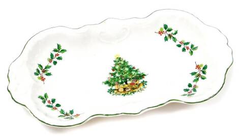 A James Kent of Staffordshire Christmas platter, with Christmas tree design and holly leaves, 29cm wide.