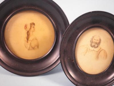 Two 19thC miniature watercolour drawings of a gentleman with