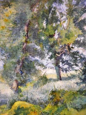 Jacques H Juilleat (Swiss, 1777-1860). View of a woodland through trees, watercolour, signed, 40cm x 28cm.