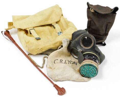 Various airman's related and other war related items, hessian carrying bag 38cm wide, gas mask, etc. (a quantity)