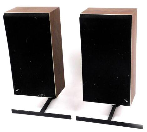 Two Bang & Olufsen Beovox 4-8 45 watt S45 speakers, 49cm high, with stands.