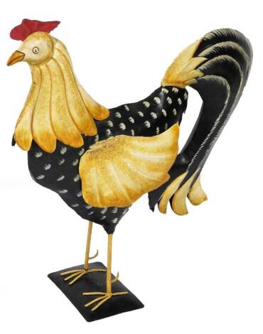 A modern metal cockerel ornament, 76cm high.