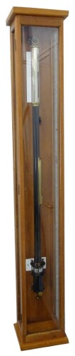 A black and brass and steel ship's barometer, signed Scientific and Projections Limited, London, EC1 in a fitted and glazed teak case 126cm high overall.