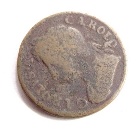 A Charles II quarter penny, dated 1673.