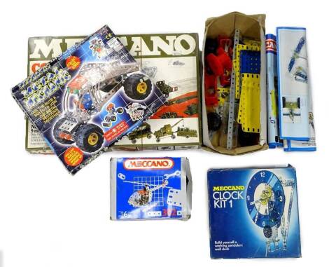 Various boxed part Meccano sets, to include helicopter, clock kit No. 1, combat etc.