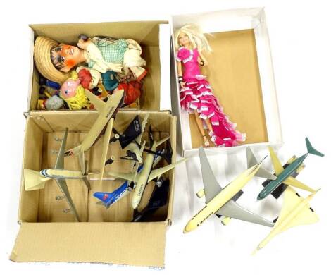 Miscellaneous toys, to include a Barbie Pink in Pantone with box, two Pelham type puppets and various model aircraft.