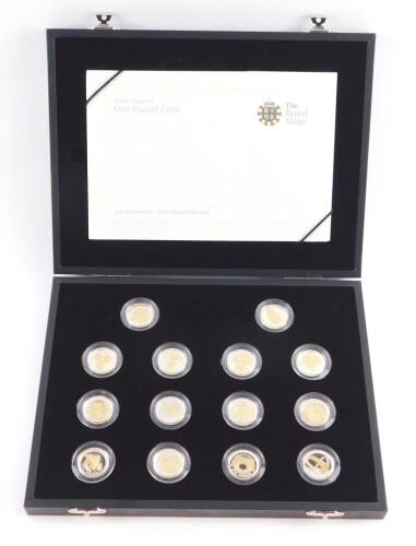 A Royal Mint Twenty Fifth Anniversary Silver Proof Collection, one pound coins, with certificate, cased and boxed.