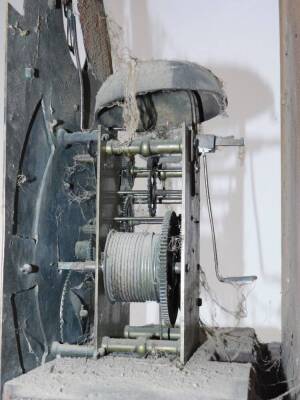 A Georgian oak cased longcase clock by Gamwel of Alford, the brass break arch dial with rococo scroll spandrels, chapter ring bearing Roman and Arabic numerals, subsidiary seconds and date dials, beneath a Tempus fugit circular aperture, painted with a wi - 6