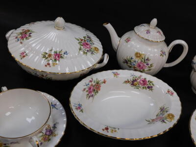 A group of Royal Worcester porcelain decorated in the Roanoke pattern, Z2827, comprising of a pair of vegetable tureens and covers, pair of oval serving dishes, four soup cups and saucers, teapot and coffee pot. - 3