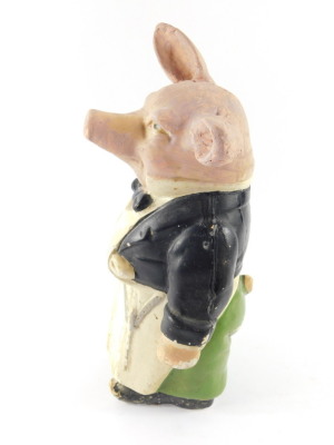 A Herberts of Smithfield plaster butcher's advertising pig, early 20thC, modelled standing in clothed attire, raised on a rectangular base, impressed to back, 58cm high, together with a smaller advertising pig, similarly modelled and attired, 33.5cm high. - 5