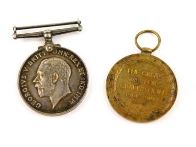 A WWI Medal pair, comprising War Medal 1914-18 inscribed to 564312 SPR E.Moreton R.E. and Victory Medal (uninscribed).