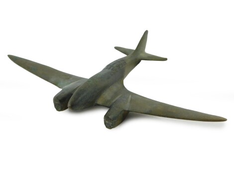 A brass model of a WWII British Fighter plane, 24.5cm wide.