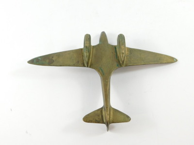 A brass model of a WWII British Fighter plane, 24.5cm wide. - 4