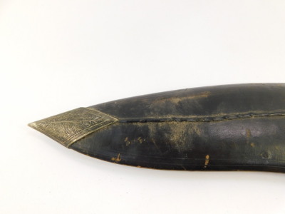 A World War I Brodie helmet, with leather lining and white metal trim, a kukri with damascene decoration, in a leather scabbard, and a Union Jack flag. (3) - 9