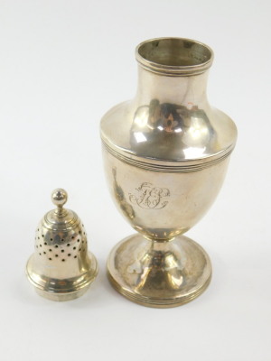 A George III silver sugar caster, of baluster form, monogram engraved, John Emes, London 1802, 4.47oz. - 2