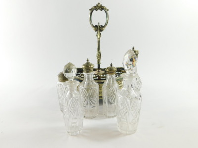 A Victorian silver plated and cut glass six bottle cruet on stand, 30cm high. - 2