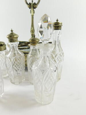 A Victorian silver plated and cut glass six bottle cruet on stand, 30cm high. - 3