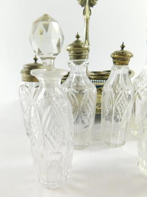 A Victorian silver plated and cut glass six bottle cruet on stand, 30cm high. - 4