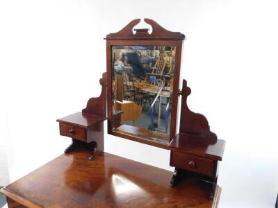 A Victorian mahogany chest, of four long graduated drawers raised on a plinth base with later upper dressing chest super structure with mirror, 145cm high, 95cm wide, 54cm deep. - 2