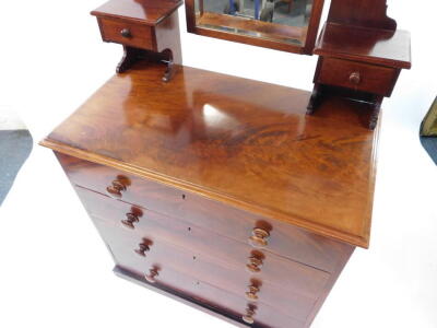 A Victorian mahogany chest, of four long graduated drawers raised on a plinth base with later upper dressing chest super structure with mirror, 145cm high, 95cm wide, 54cm deep. - 3