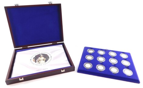 A Royal Mint Coronation Anniversary Silver Proof Coin Collection, 1953 - 2003, Fifty Pence twelve coin collection, with booklet, cased.