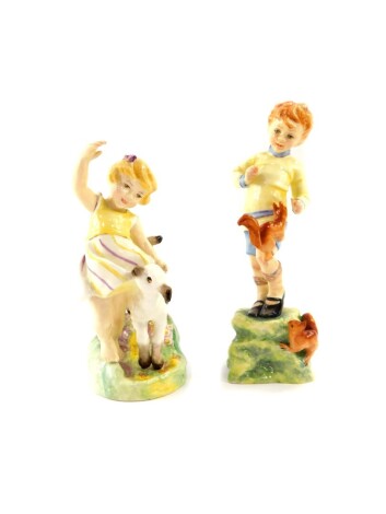 Two Royal Worcester porcelain figures modelled by FG Doughty, of October, no. 3417 and April, no. 3416, printed marks.