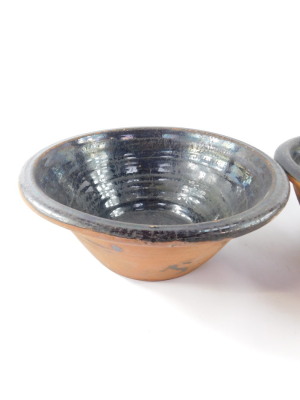 A pair of 19thC brown glazed terracotta dairy bowls, 44.5cm diameter. - 2