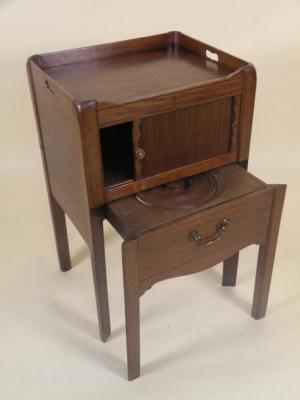 A George III mahogany night commode with a raised gallery above