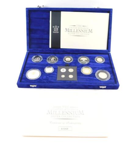 A Royal Mint United Kingdom Millennium Silver Coin Collection, with certificate No 10962, cased.