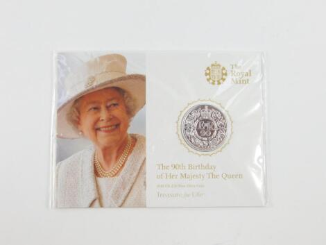 A Royal Mint £20 fine silver coin, commemorating the 90th Birthday of Her Majesty The Queen, 2016.