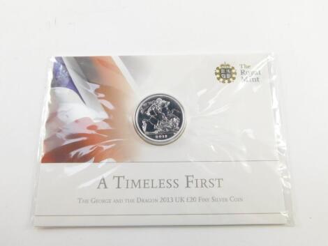 A Royal Mint £20 fine silver coin 2013, George And The Dragon, A Timeless First.