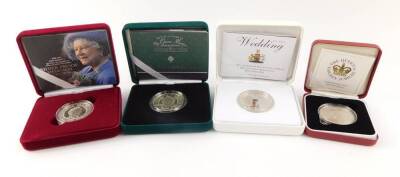 A Royal Mint commemorative crown, for the Royal Wedding of Price William Of Wales to Miss Catherine Middleton 2011, The Queen's Golden Jubilee 2002 commemorative silver medal, the silver proof memorial crown for Her Majesty Queen Elizabeth The Queen Mothe