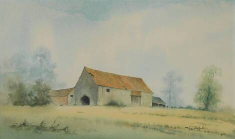 Trevor Rankin (British, 20thC). Farm buildings near Corby Glen, watercolour, signed, 26.5cm x 44cm.