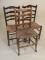 Three 19thC ash ladderback dining chairs with rush seats