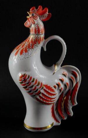 A Lomonsov porcelain vodka decanter modelled as a cockerel, printed mark, 26.5cm high.