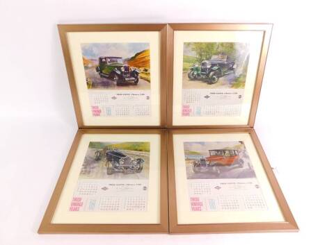 Four 1968 calendar car prints, Those Vintage Years, For Fred Lloyd (Motors) Ltd, Riley Dealers of Grimsby, framed and glazed, 29cm high, 24cm wide.