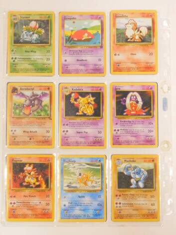 Pokemon cards, comprising Ivysaur., Slowpoke., Growlithe., Aerodcatyl., Kadabra., Jynx., Magmar., Magikarp., Machoke., Giglipuff., Grimer., Dark Alakzam., Seaking., Arcanine., Charmeleon., Dewgone., Dratini., and Farfetch'd. (18) Auctioneers Note: We hav