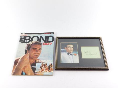 Sean Connery & James Bond Interest. A framed Sean Connery autograph with photograph from the pre-title sequence of Goldfinger, together with A Corgi 007 Magazine of Ian Fleming's James Bond 007 in The Incredible World of Thunderball and his Thunderbirds. 