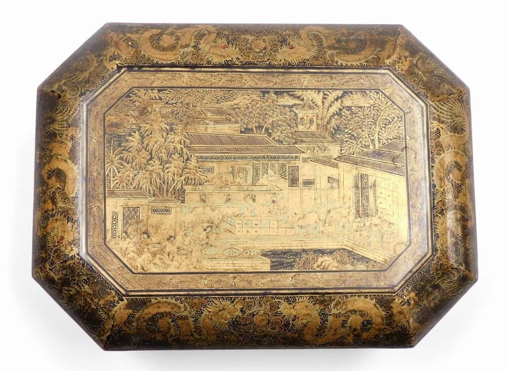 19th C Asian offers Lacquered Art Octagonal Box