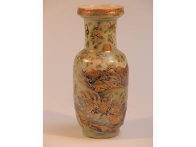 A 19thC Chinese baluster vase with famille rose decoration and figures in underglaze blue