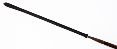 Three various African tribal spears, to include one with an elaborate arrowhead top with turned metal handle and wooden turned centre section with plain banding, 74cm high, and two others. (3) - 2