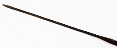 Three various African tribal spears, to include one with an elaborate arrowhead top with turned metal handle and wooden turned centre section with plain banding, 74cm high, and two others. (3) - 3